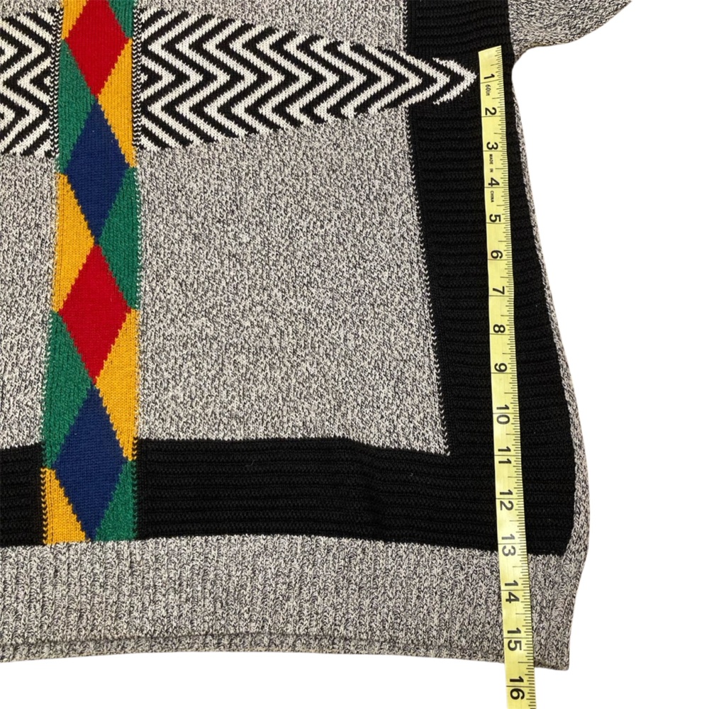 Vintage 80’s Geometric Sweater Rainbow Trippy Retro Grandpa Striped Men’s Large - Picture 6 of 6